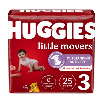 Huggies Little Movers Baby Diapers, Size 3 (16-28 lbs), 25 ct
