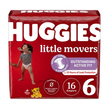 Huggies Little Movers Baby Diapers, Size 6 (35+ lbs), 16 ct