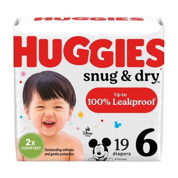 Huggies Snug & Dry Baby Diapers, Size 6 fits 35+ lbs, 19 ct