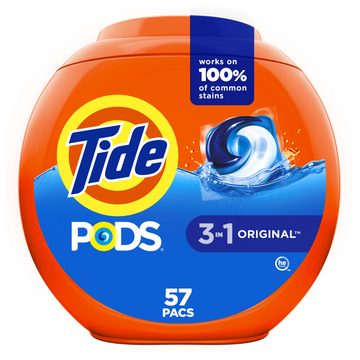 Tide PODS laundry detergent pacs, 3-in-1 Stain Remover, Odor Fighter, Color Protector, 57 Count, HE compatible, Original Scent
