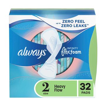 Always Infinity FlexFoam Pads with Wings, Size 2 Heavy Flow, 32 ct