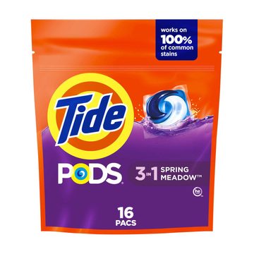 Tide PODs Laundry Detergent, 16 Count, Spring Meadow Scent, 3-in-1 Stain Remover, Odor Fighter, Color Protector, Concentrated Laundry Soap Pacs