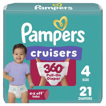 Pampers Diapers - Cruisers 360° - Size 4, 21 Count, up to 100% Leakproof Fit, Designed for Active Babies, Pull On Diaper, EZ Off Tabs Designed for Easy Changes