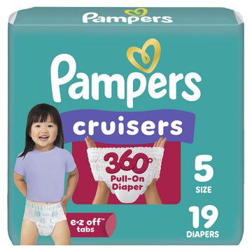 Pampers Diapers - Cruisers 360° - Size 5, 19 Count, up to 100% Leakproof Fit, Designed for Active Babies, Pull On Diaper, EZ Off Tabs Designed for Easy Changes