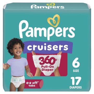 Pampers Diapers - Cruisers 360° - Size 6, 17 Count, up to 100% Leakproof Fit, Designed for Active Babies, Pull On Diaper, EZ Off Tabs Designed for Easy Changes