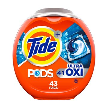 Tide 4-n-1 Ultra Oxi PODS Laundry Detergent Pacs, 43 Count, HE Compatible, Built in Pre-treater for Stains