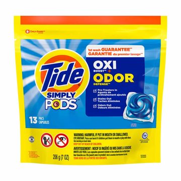 Tide Simply PODS Oxi + Odor Defense Liquid Laundry Detergent Pacs, 3 in 1 Powerful Detergent, Odor Fighters, Fresh Linen, 13 count