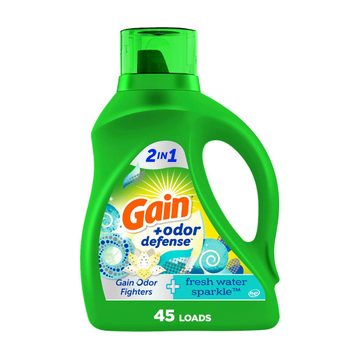 Gain + Odor Defense Liquid Laundry Detergent, Fresh Water Sparkle Scent, 45 Loads, HE Compatible
