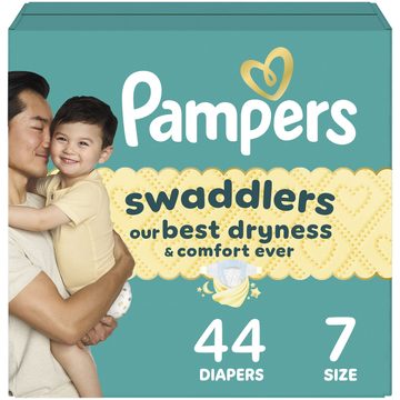 Pampers Swaddlers Diapers, Size S7 (26-50 lbs), 44 Count, Absorbent, Keeps Baby Dry and Comfortable, Skin Safe Disposable Baby Diaper