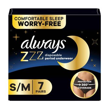 Always ZZZs Disposable Period Underwear, Size S/M, 7 ct