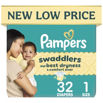 Pampers Swaddlers Diapers, Size 1 (8-14 lbs), 32 Count, Absorbent, Keeps Baby Dry and Comfortable, Skin Safe Disposable Baby Diaper