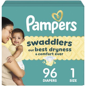 Pampers Swaddlers Diapers, Size 1 (8-14 lbs), 96 Count, Absorbent, Keeps Baby Dry and Comfortable, Skin Safe Disposable Baby Diaper