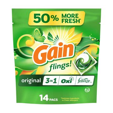 Gain Flings Laundry Detergent Pacs, Original Scent, 14 ct