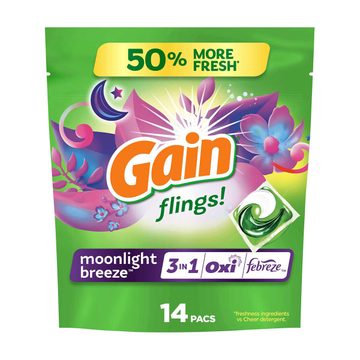 Gain Flings Laundry Detergent Pacs, Moonlight Breeze Scent, 14 ct