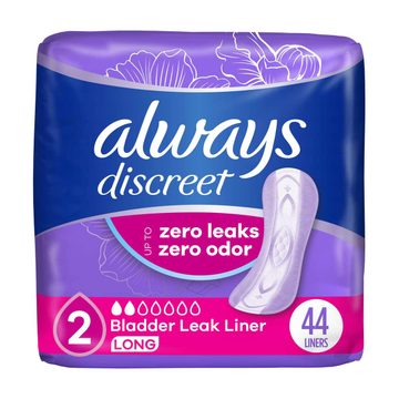 Always Discreet, Bladder Leak Liner, Long Length, Size 2 Very Light, 44 ct