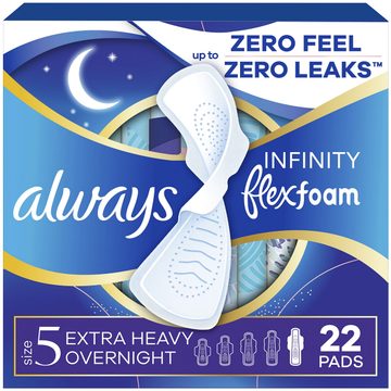 Always Infinity with FlexFoam Pads, Size 5, Extra Heavy Overnight, with Wings, Unscented, 22 CT