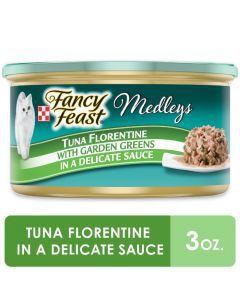 Purina Fancy Feast Wet Cat Food, Medleys Tuna Florentine With Garden Greens in a Delicate Sauce, 3 oz Can