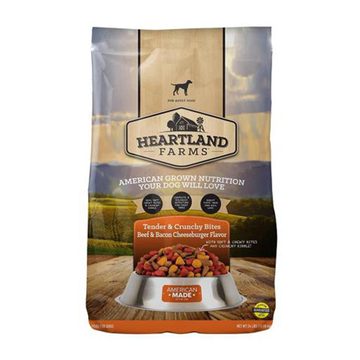 Heartland Farms Tender & Crunchy Dry Dog Food, Beef & Bacon Cheeseburger Bites, 24 lb