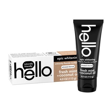 hello Activated Charcoal Whitening Fluoride Toothpaste, Fresh Mint + Coconut Oil, Vegan & SLS Free, 1 ct