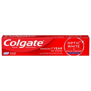 Colgate Optic White Stain Fighter Baking Soda Toothpaste, Clean Mint, 3.0 Oz