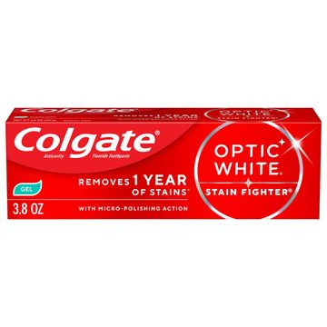 Colgate Optic White Stain Fighter Fresh Mint Teeth Whitening Anticavity Toothpaste Gel, 3.8 OZ