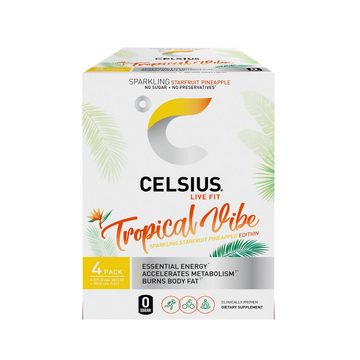 Celsius Live Fit Energy Drink Sparkling Tropical Vibe 12 Fl Oz, 4 Count