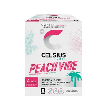 Celsius Live Fit Energy Drink Sparkling Peach Vibe 12 Fl Oz, 4 Count