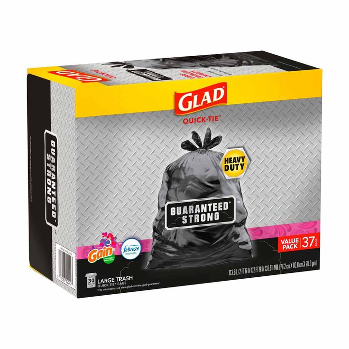 Glad Large Heavy Duty Quick-Tie Trash Bags - Gain + Febreze, 30 gal - 37 ct — view 2