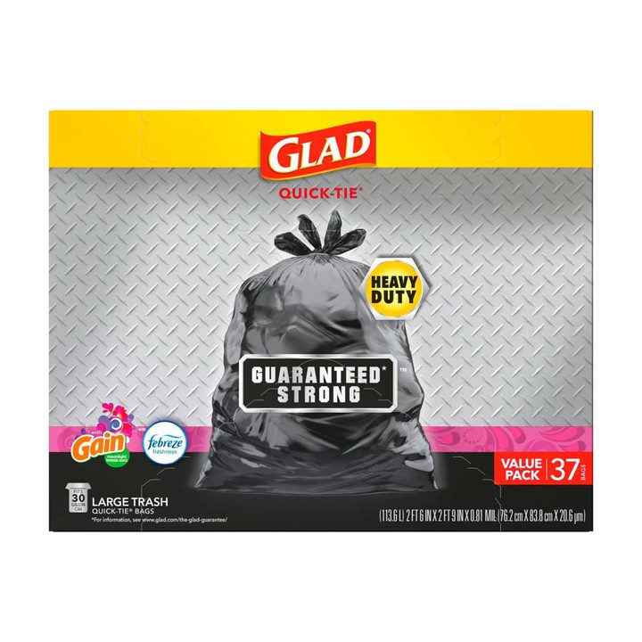 Glad Large Heavy Duty Quick-Tie Trash Bags - Gain + Febreze, 30 gal - 37 ct — view 3