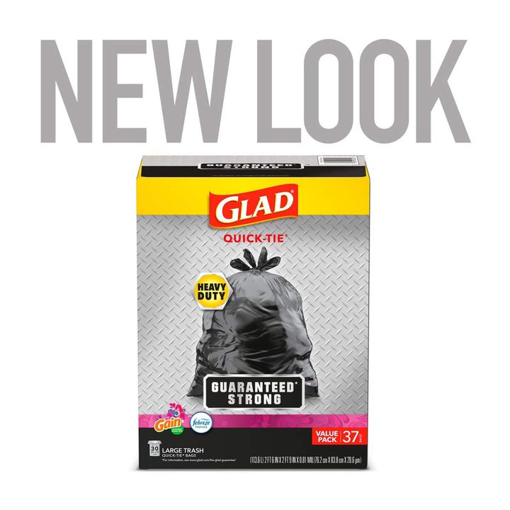 Glad Large Heavy Duty Quick-Tie Trash Bags - Gain + Febreze, 30 gal - 37 ct — view 4
