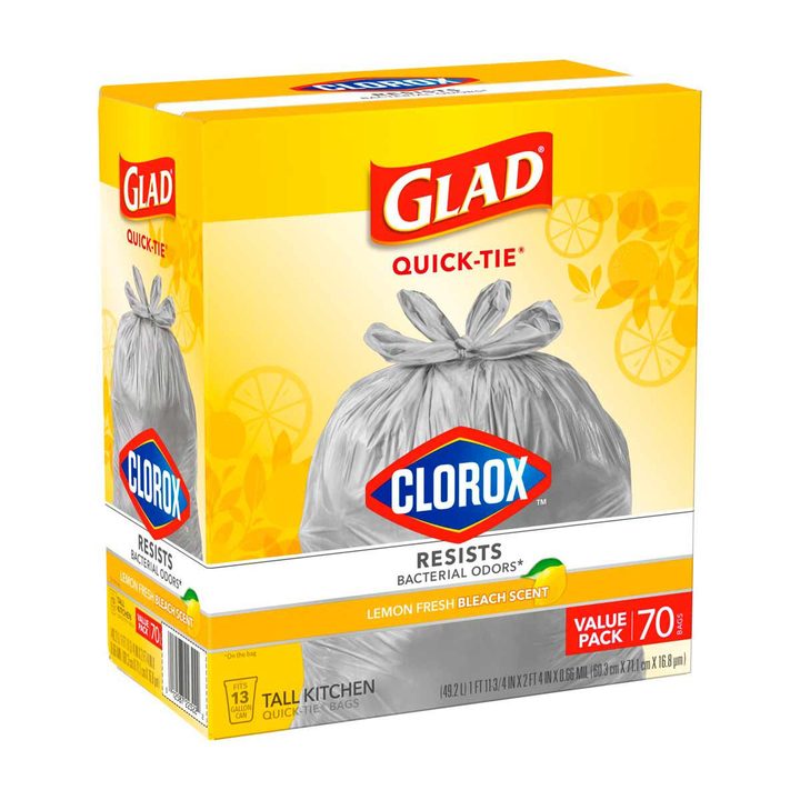 Glad 13 Gallon Tall Kitchen Quick-Tie Trash Bags With Clorox - Lemon Fresh Bleach Scent, 70 ct — view 2