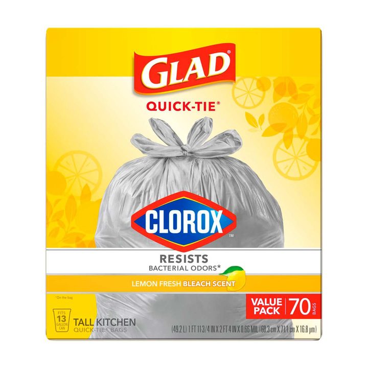 Glad 13 Gallon Tall Kitchen Quick-Tie Trash Bags With Clorox - Lemon Fresh Bleach Scent, 70 ct — view 3