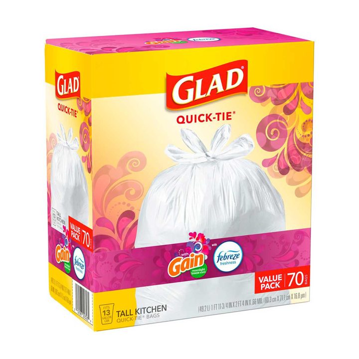 Glad 13 Gallon Tall Kitchen Quick-Tie Trash Bags - Gain Moonlight Breeze with Febreze, 70 ct — view 2
