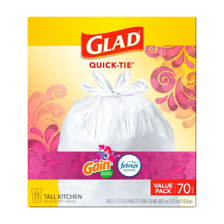 Glad 13 Gallon Tall Kitchen Quick-Tie Trash Bags - Gain Moonlight Breeze with Febreze, 70 ct — view 3