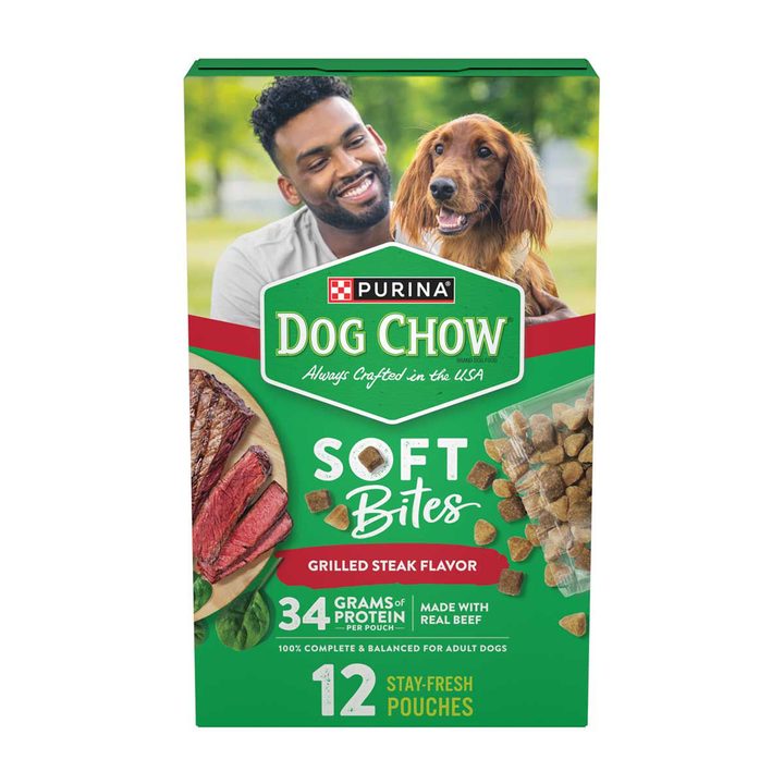 Purina Dog Chow Grilled Steak Flavor Soft Bites Dog Food Pouches, 72 oz -12 ct — view 2