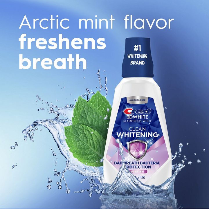 Crest 3D White Fresh Mint Glamorous White Alcohol Free Mouthwash, 32 fl oz — view 2