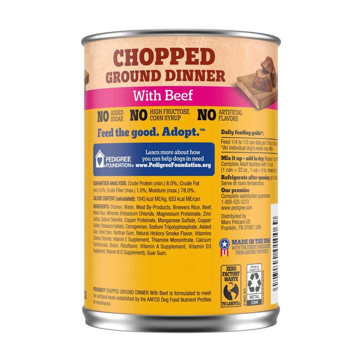 Pedigree Chopped Ground Dinner Adult Soft Wet Dog Food With Beef, 22 oz. Can — view 4