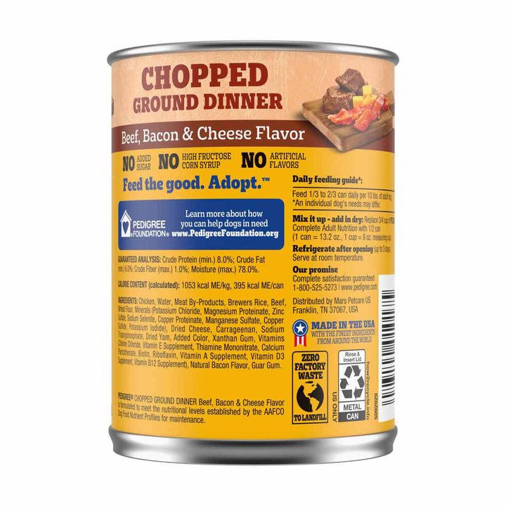 Pedigree Chopped Ground Dinner Adult Wet Dog Food Beef Bacon & Cheese Flavor, 13.2 oz. Can — view 3