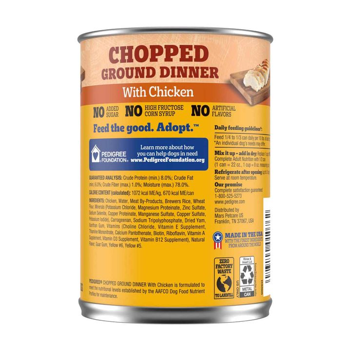 Pedigree Chopped Ground Dinner Adult Soft Wet Dog Food With Chicken, 22 oz. Can — view 2