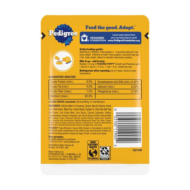Pedigree Puppy Morsels in Sauce With Chicken Wet Dog Food Pouch, 3.5 oz — view 2