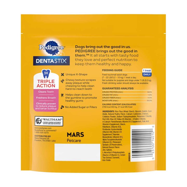 Pedigree Dentastix Dual Flavor Small Dog Dental Treats, Bacon & Chicken Flavors, 5.08 oz. Pack — view 3