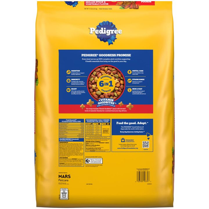 Pedigree Adult Dry Dog Food Grilled Steak & Vegetable Flavor, 14 lb. Bag — view 4