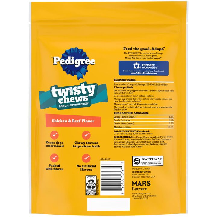 Pedigree Twisty Chews Medium/Large Long-Lasting Dog Treats, Chicken & Beef Flavor, 4 ct — view 3