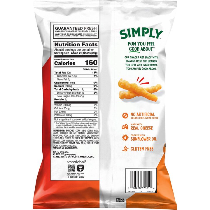 Cheetos Simply Crunchy, White Cheddar Cheese Flavored Snacks, 8 1/2 oz — view 2