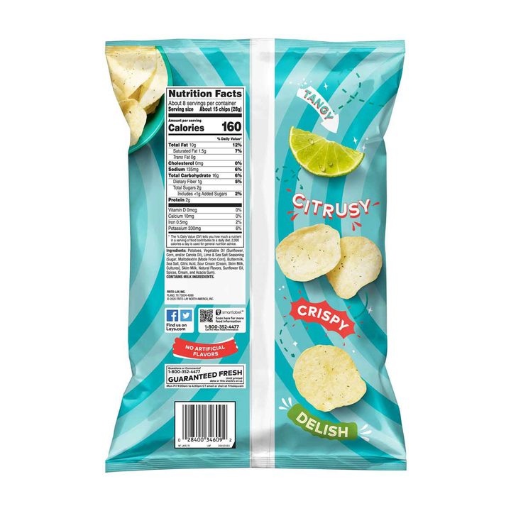Lay's Potato Chips, Lime & Sea Salt Flavored, 7.75 oz — view 3