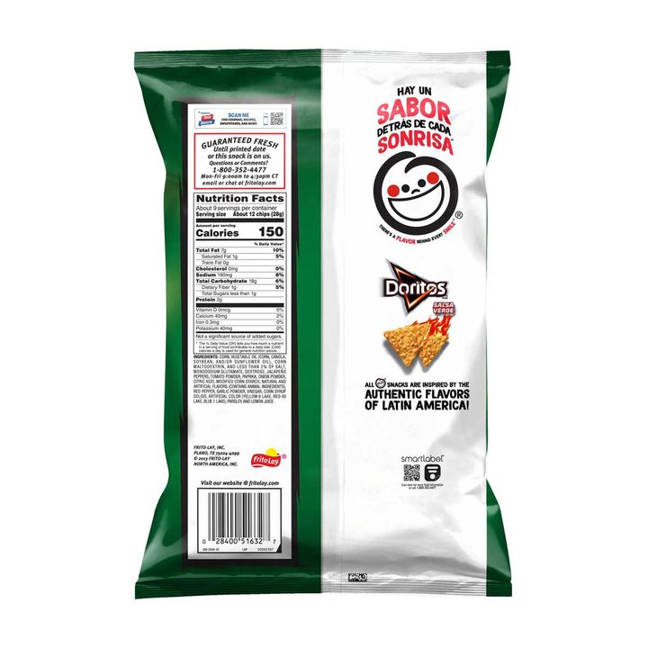 Doritos Tortilla Chips, Salsa Verde Flavored, 9.25 oz — view 3