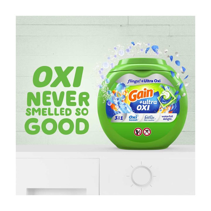 Gain Flings Ultra Oxi Laundry Detergent Pacs, Waterfall Delight Scent, 54 oz, 76 ct — view 2