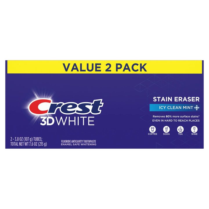 Crest 3D White Stain Eraser Teeth Whitening Toothpaste, Stain Eraser Icy Clean Mint, 3.8 oz, Pack of 2 — view 2
