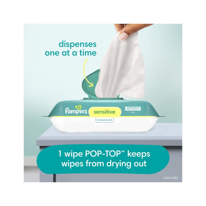 Pampers Sensitive Baby Wipes, Clinically Proven, Water Based, Hypoallergenic and Unscented Baby Wipes, 36 Baby Wipes Total (1X Flip-Top Packs) — view 2