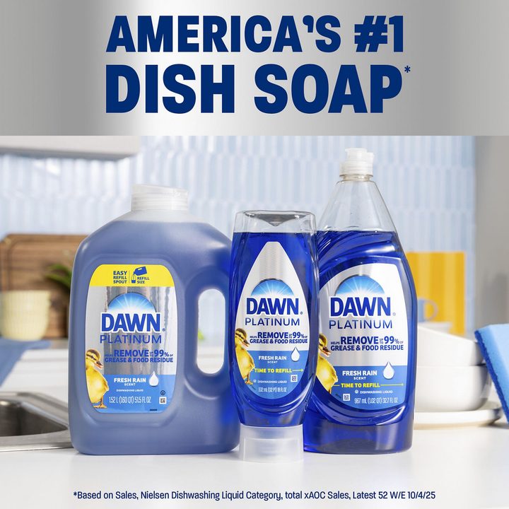 Dawn Platinum Refill Jug Dish Soap, Dishwashing Liquid, Tough Grease Removal, Fresh Rain, 51.5oz — view 2